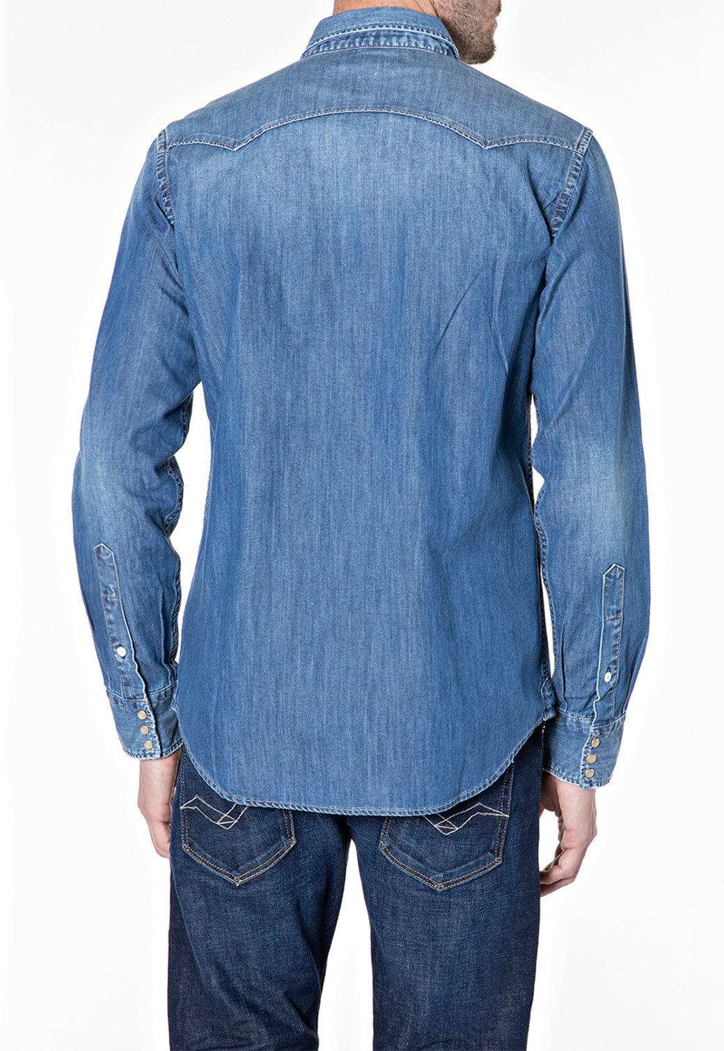 חולצת ג'ינס מכופתרת עם כיסים גברים - Replay