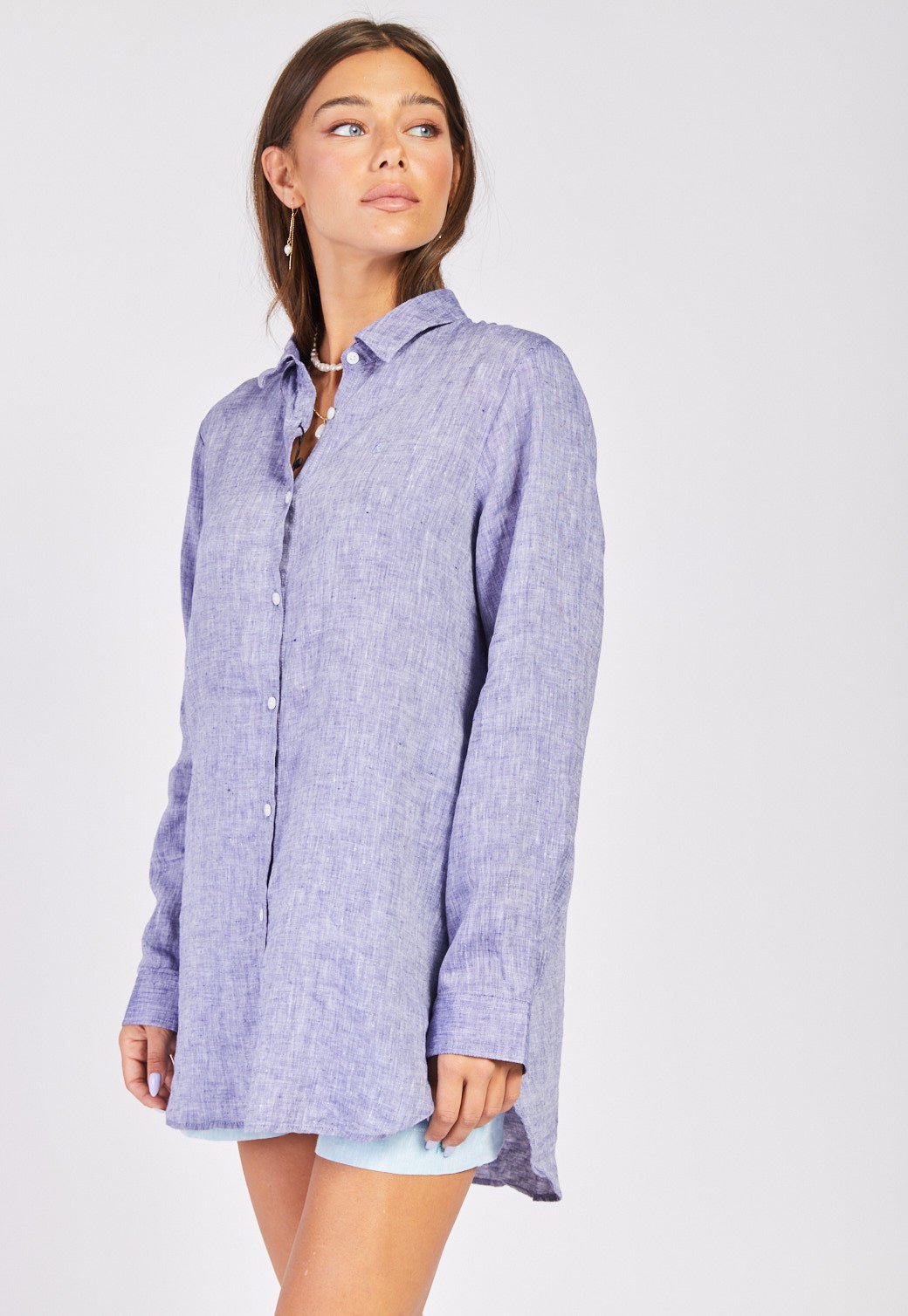 W LINEN S/S SHIRT 22276804 DENIM 87 - Replay