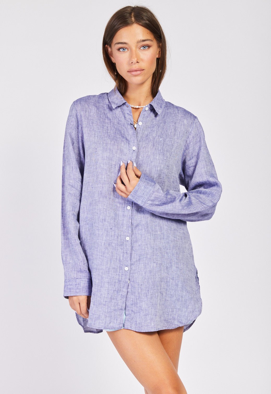 W LINEN S/S SHIRT 22276804 DENIM 87 - Replay