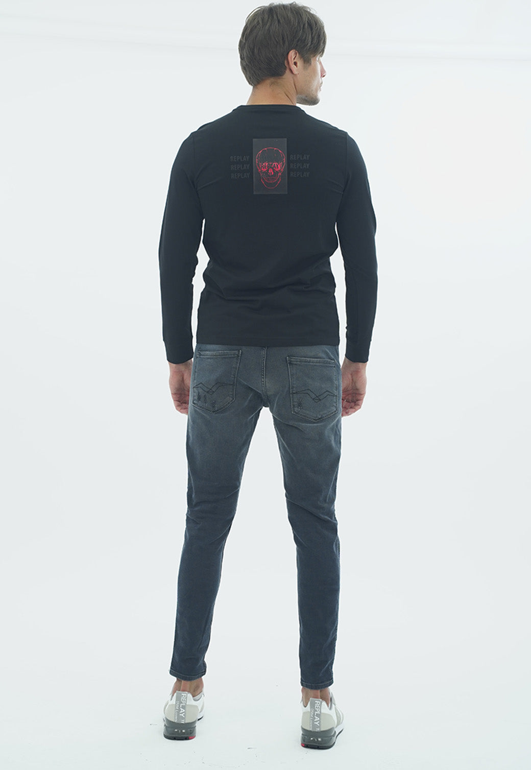 טי שירט לייקרה ארוכה עם הדפס גולגולת בגב גברים