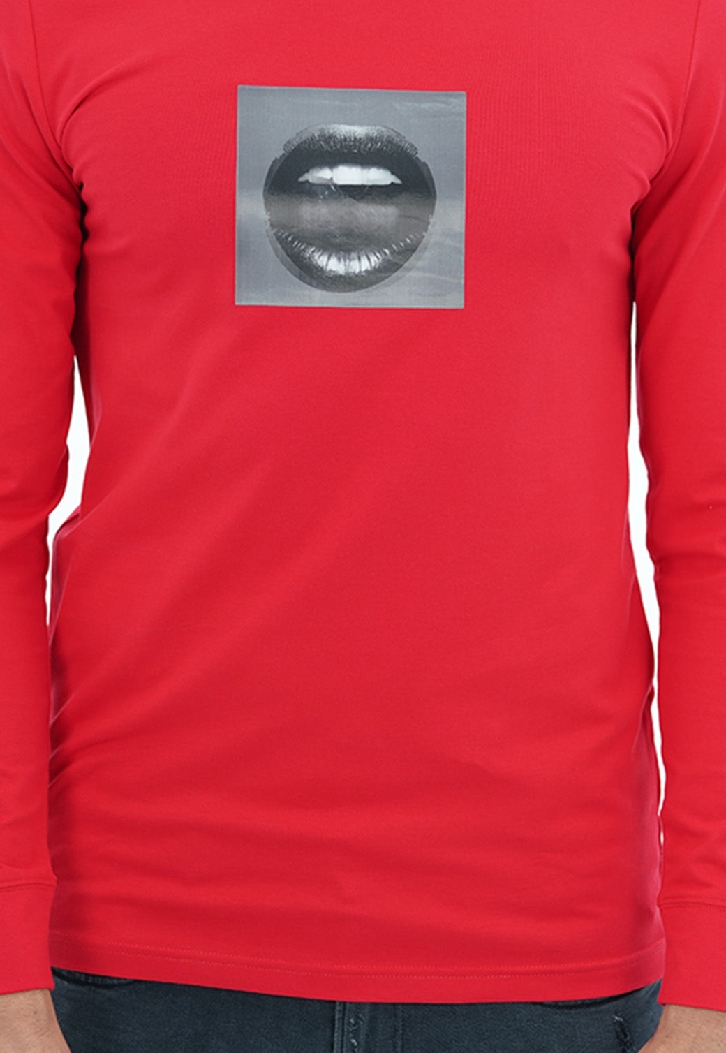 טי-שירט לגברים בצבע אדום עם הדפס גרפי