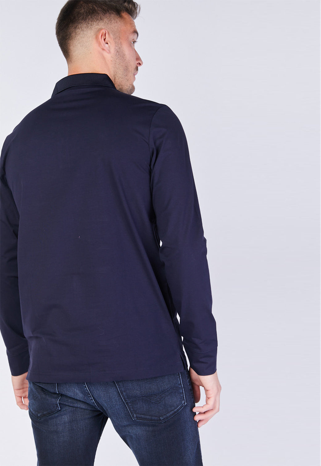 פולו שרוול ארוך לגברים בצבע נייבי