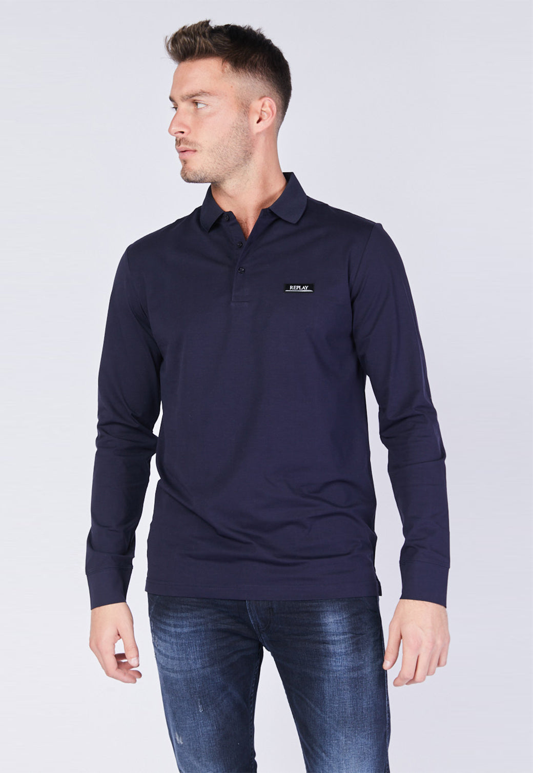 פולו שרוול ארוך לגברים בצבע נייבי