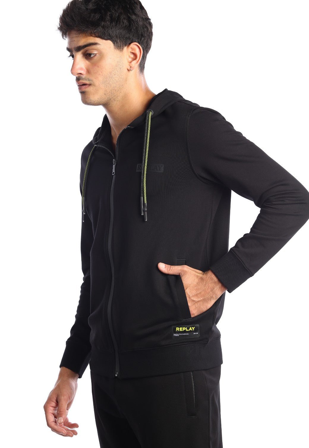 קפוצ'ון רוכסן פרנץ' טרי ארוך לוגו בחזה ובגב | גברים BLACK / L