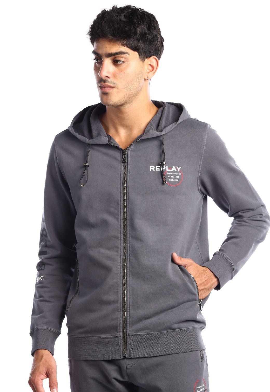 קפוצ'ון רוכסן פרנץ' טרי ארוך לוגו בחזה | גברים GREY / L