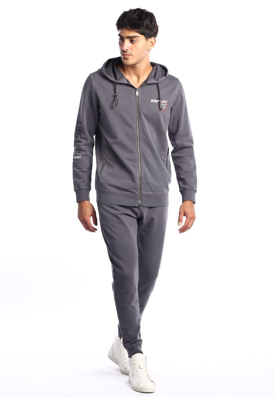 קפוצ'ון רוכסן פרנץ' טרי ארוך לוגו בחזה | גברים GREY / L