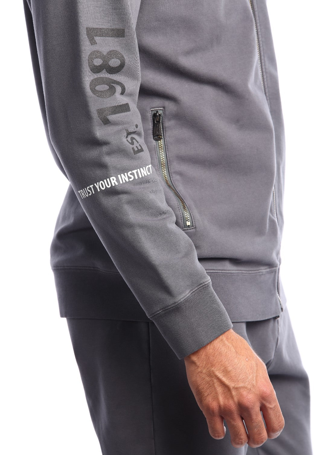 קפוצ'ון רוכסן פרנץ' טרי ארוך לוגו בחזה | גברים GREY / L