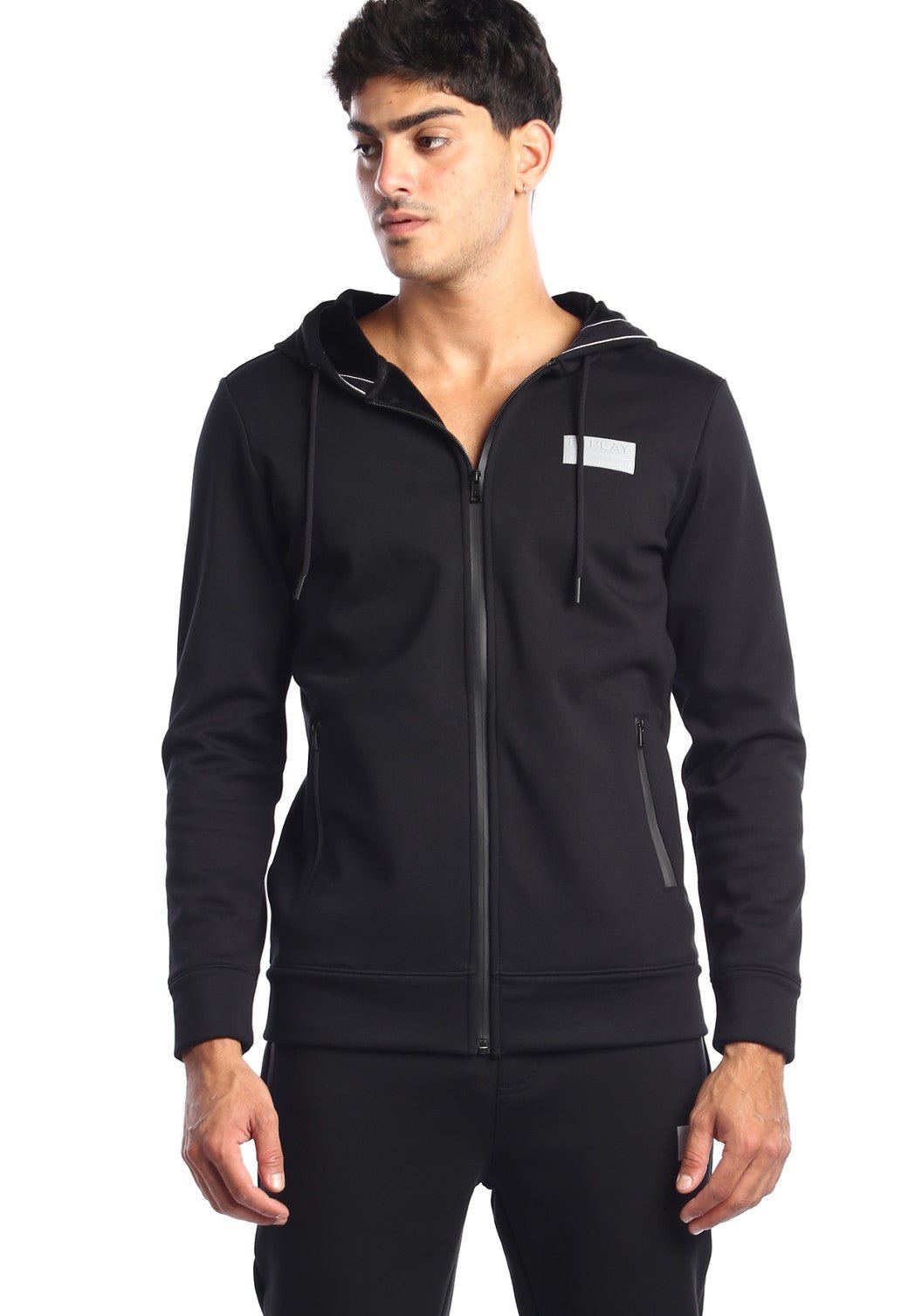 קפוצ'ון רוכסן בטנת וולור פנימית ארוך לוגו קטן בחזה | גברים BLACK / L