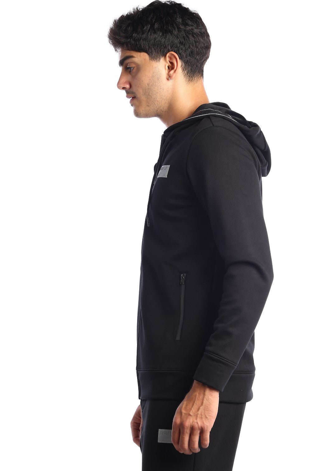 קפוצ'ון רוכסן בטנת וולור פנימית ארוך לוגו קטן בחזה | גברים BLACK / L