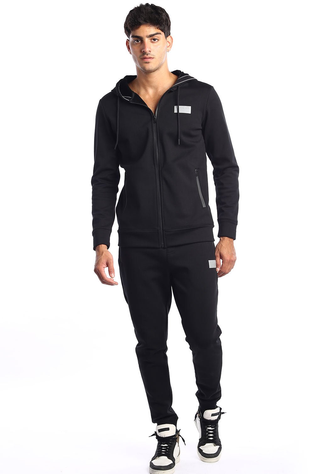 קפוצ'ון רוכסן בטנת וולור פנימית ארוך לוגו קטן בחזה | גברים BLACK / L