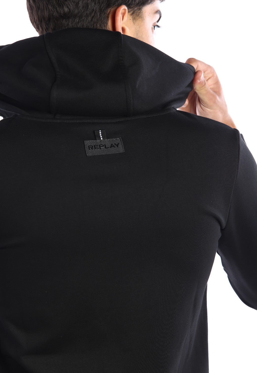 קפוצ'ון רוכסן בטנת וולור פנימית ארוך לוגו קטן בחזה | גברים BLACK / L