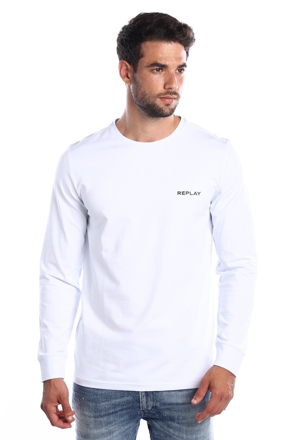 טי שירט לייקרה ארוכה עם הדפס גדול בגב WHITE / L