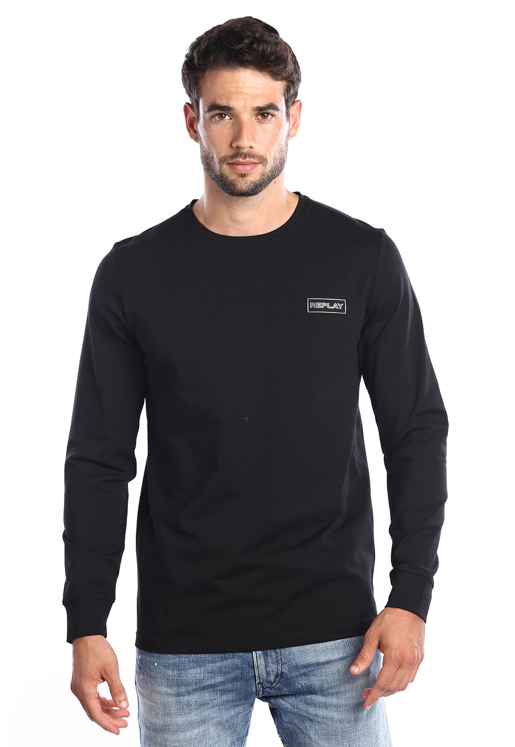 טי-שירט שרוול ארוך לגברים בצבע שחור עם לוגו