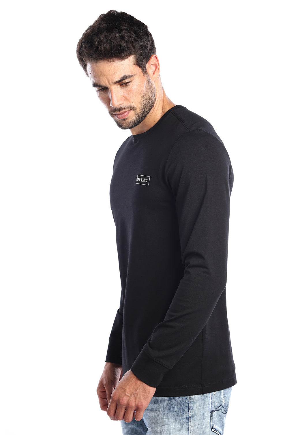 טי-שירט שרוול ארוך לגברים בצבע שחור עם לוגו