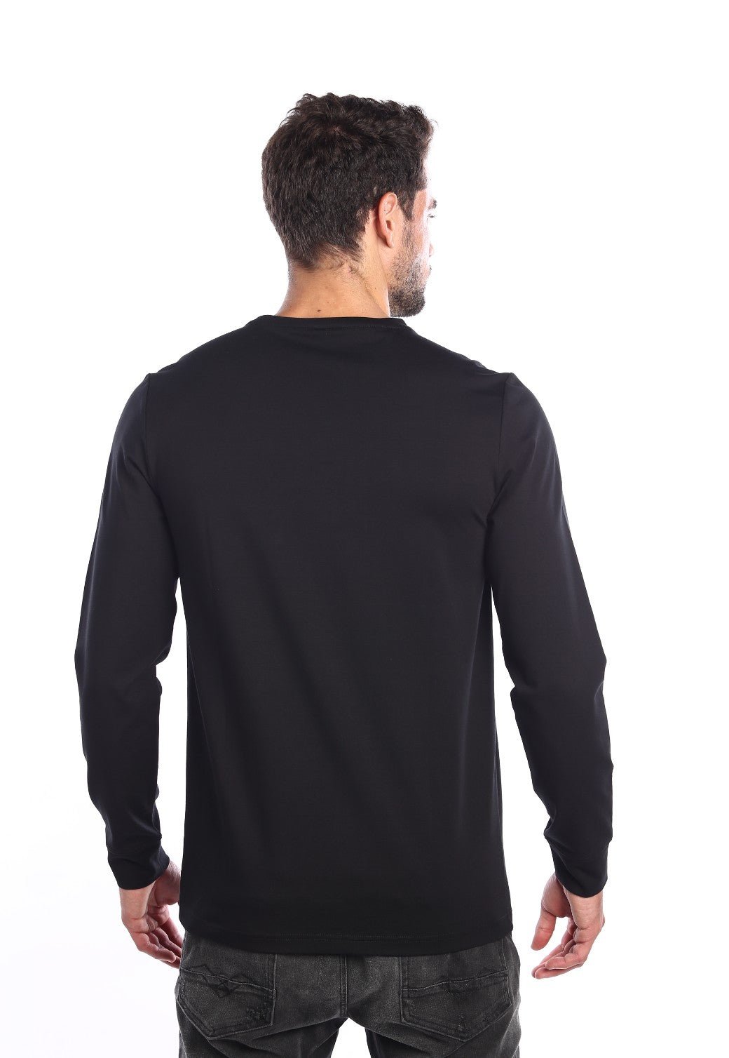 טי שירט ארוכה עם הדפס לוגו קטן | גברים BLACK / L