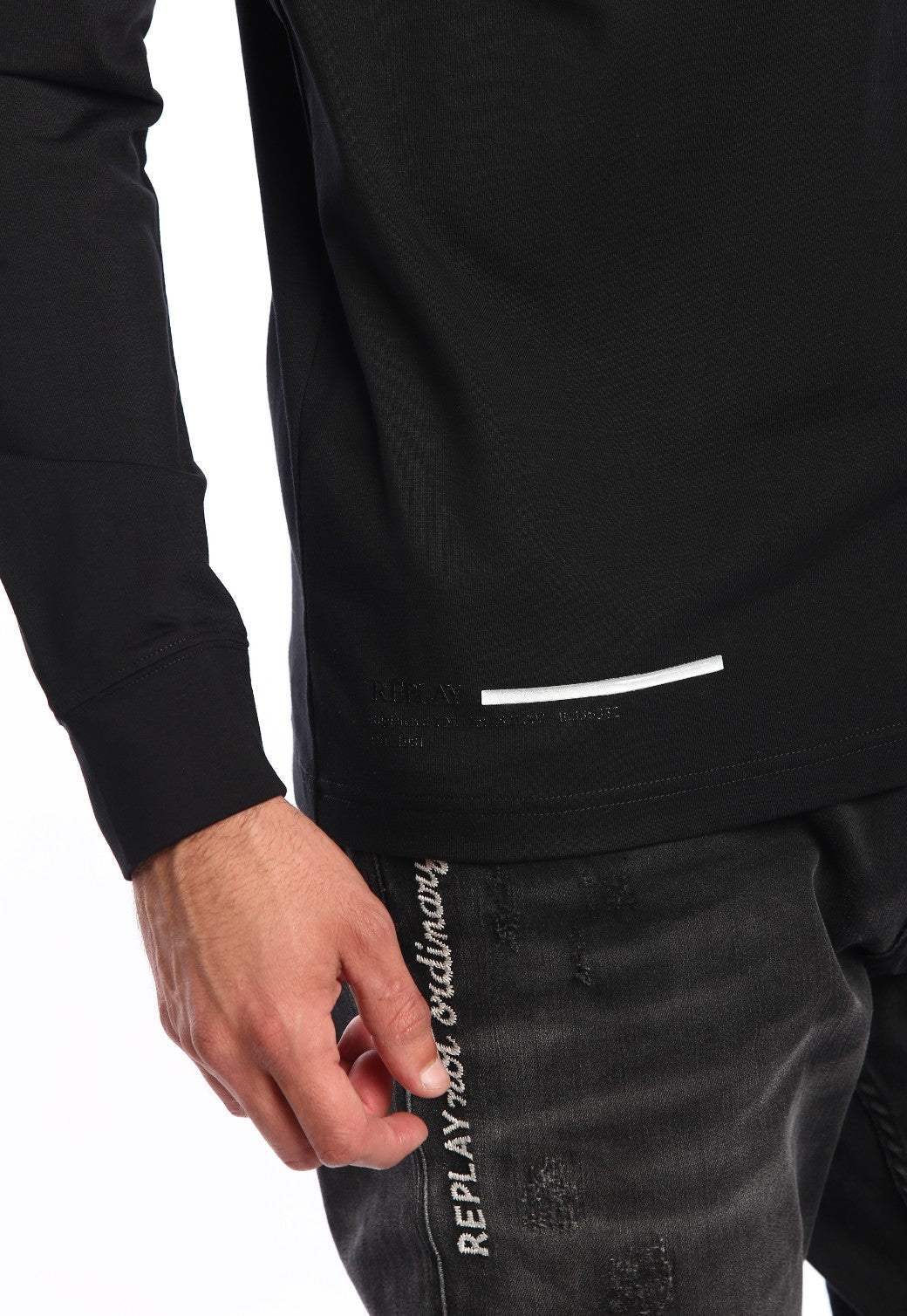 טי שירט ארוכה עם הדפס לוגו קטן | גברים BLACK / L