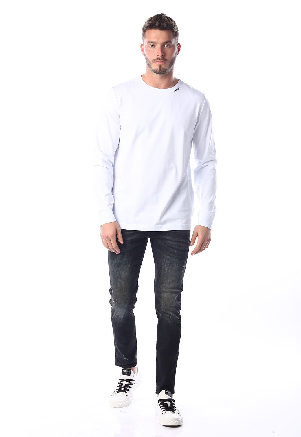 טי שירט ארוכה הדפס לוגו קטן | גברים WHITE / L