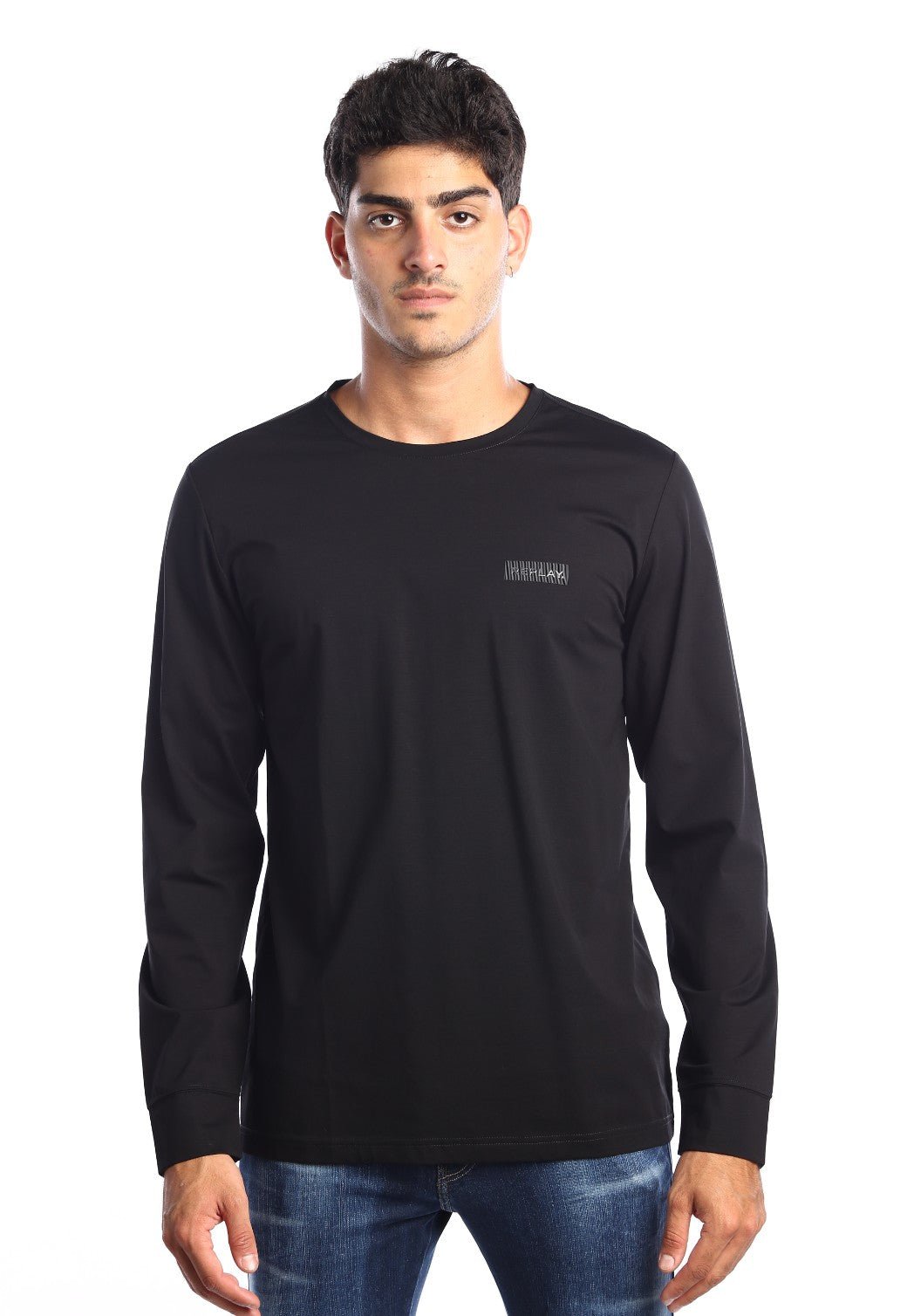 טי שירט ארוכה מבד מרצרייז עם לוגו קטן | גברים BLACK / L