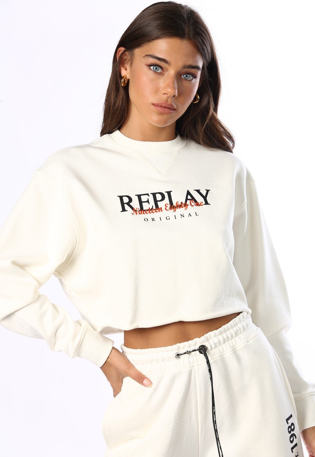 סוויטשירט קרופ פרנץ' טרי ארוך לוגו גדול בחזה | נשים WHITE / S