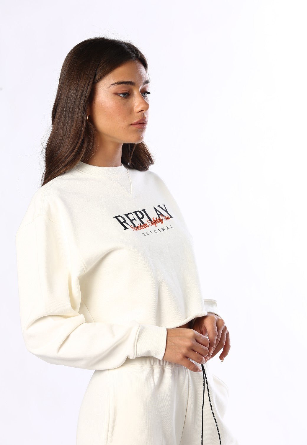 סוויטשירט קרופ פרנץ' טרי ארוך לוגו גדול בחזה | נשים WHITE / S