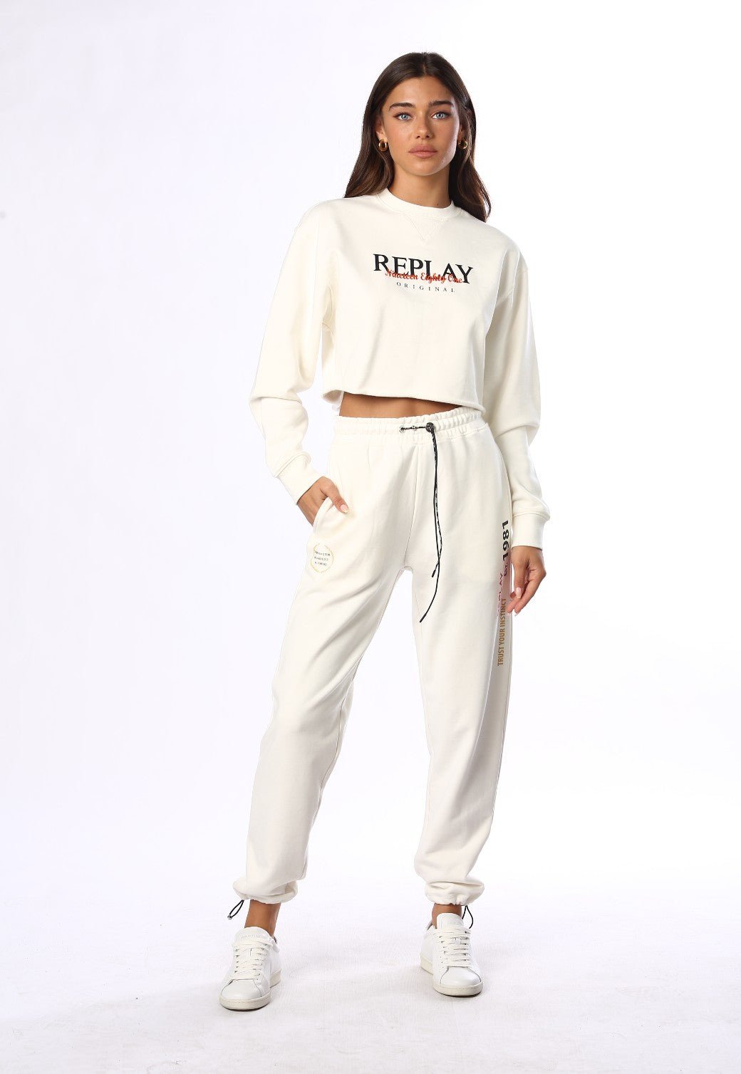סוויטשירט קרופ פרנץ' טרי ארוך לוגו גדול בחזה | נשים WHITE / S