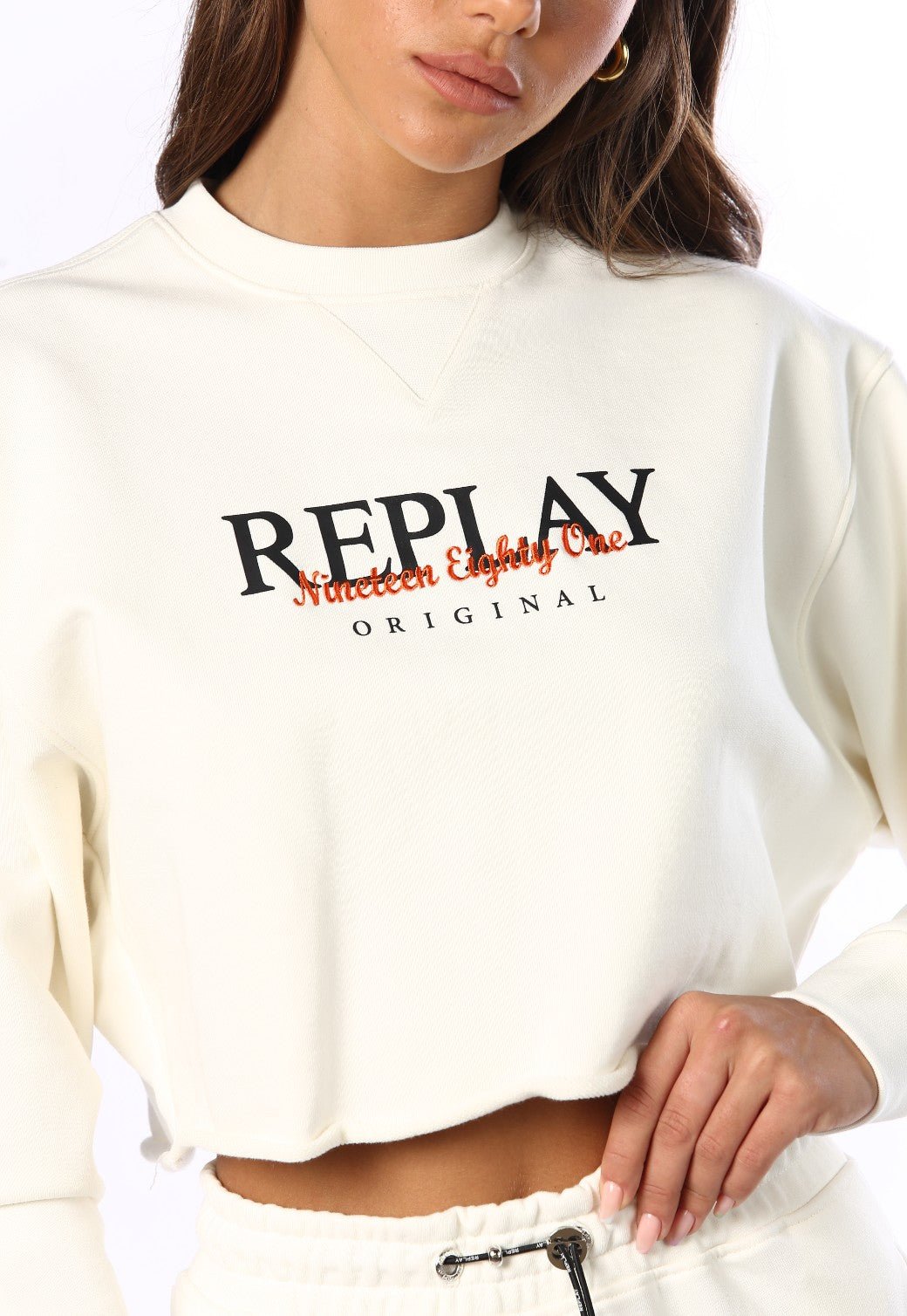 סוויטשירט קרופ פרנץ' טרי ארוך לוגו גדול בחזה | נשים WHITE / S