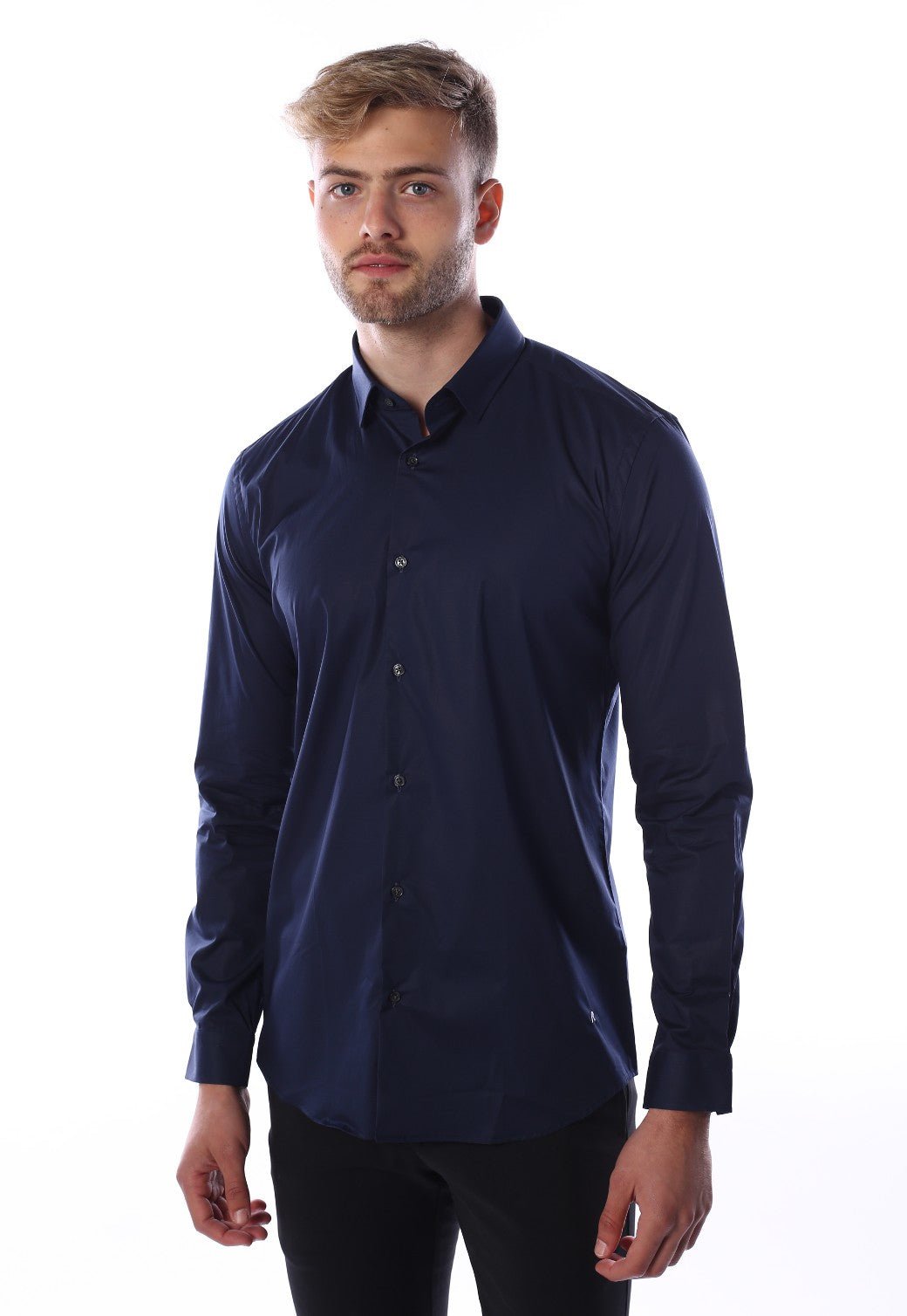 חולצה מכופתרת Slim Fit חלקה | גברים BLUE / L