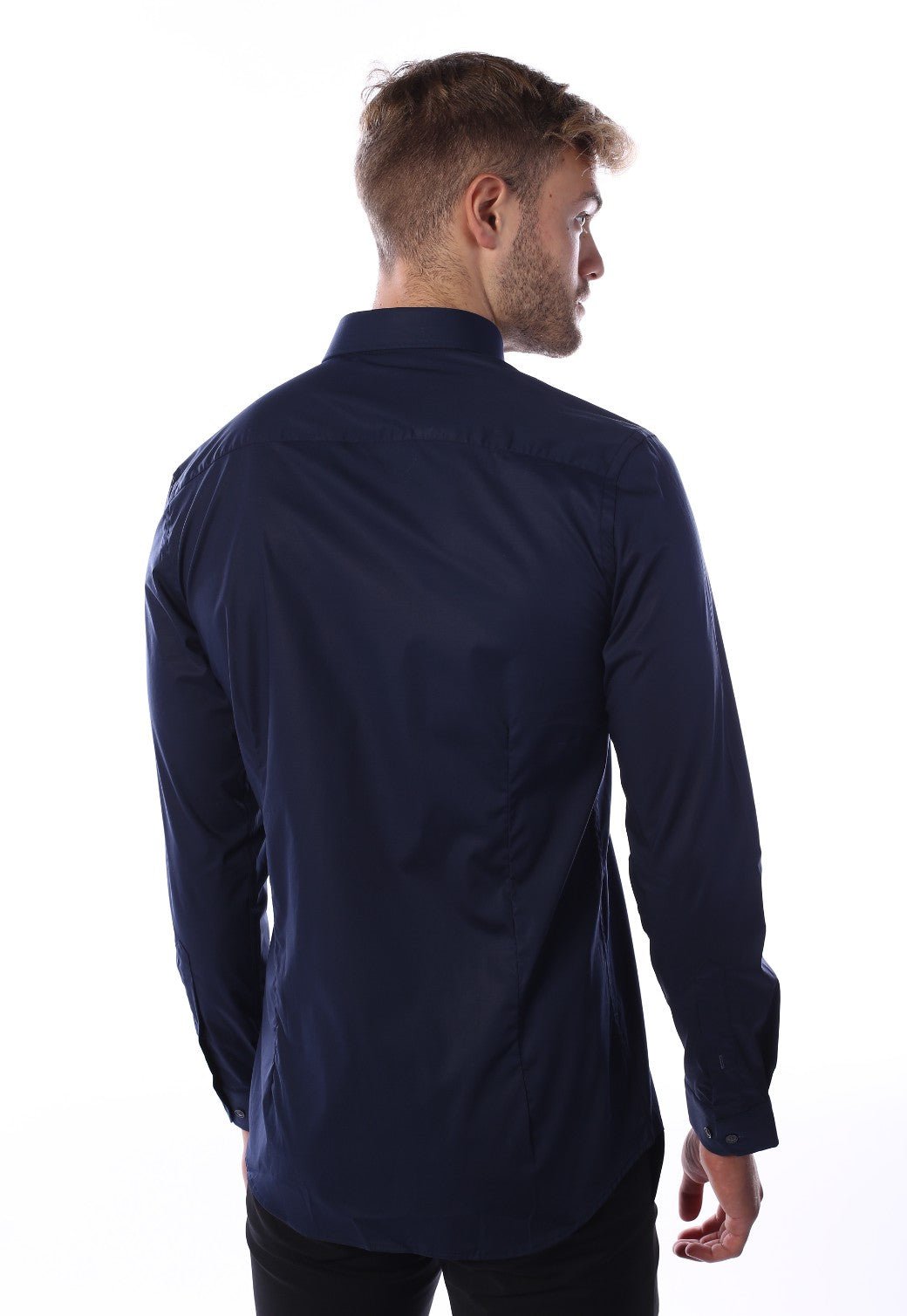 חולצה מכופתרת Slim Fit חלקה | גברים BLUE / L