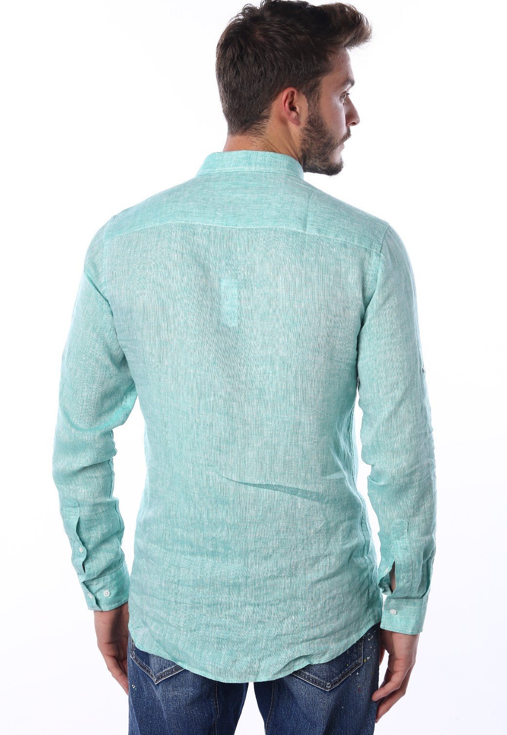 חולצה מכופתרת מבד פשתן | גברים GREEN / L