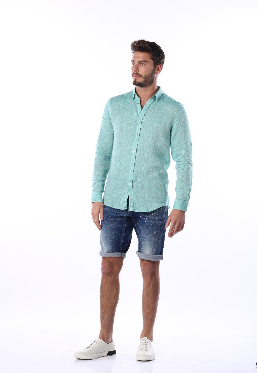 חולצה מכופתרת מבד פשתן | גברים GREEN / L