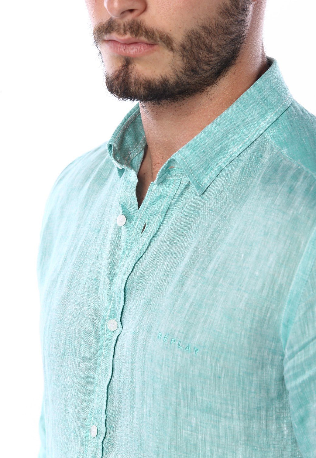 חולצה מכופתרת מבד פשתן | גברים GREEN / L