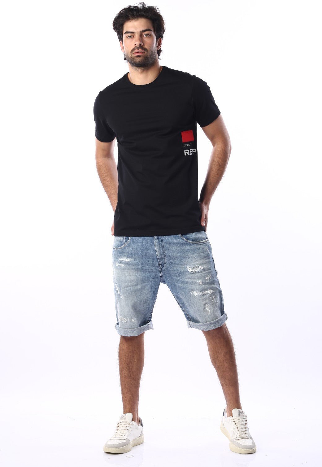 טי שירט קצרה עם הדפס לוגו | גברים BLACK / L