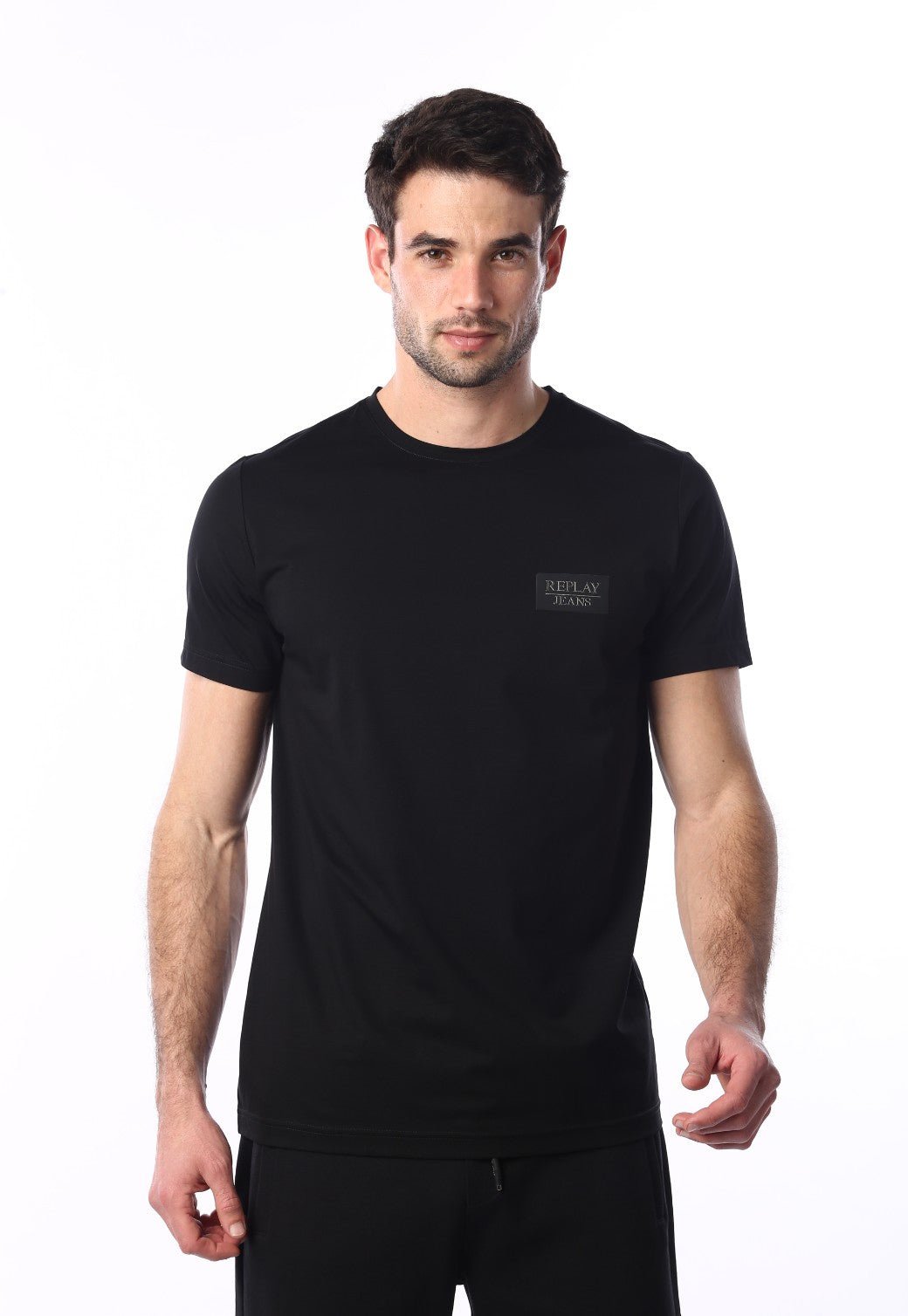 טי שירט קצרה עם לוגו R | גברים BLACK / L