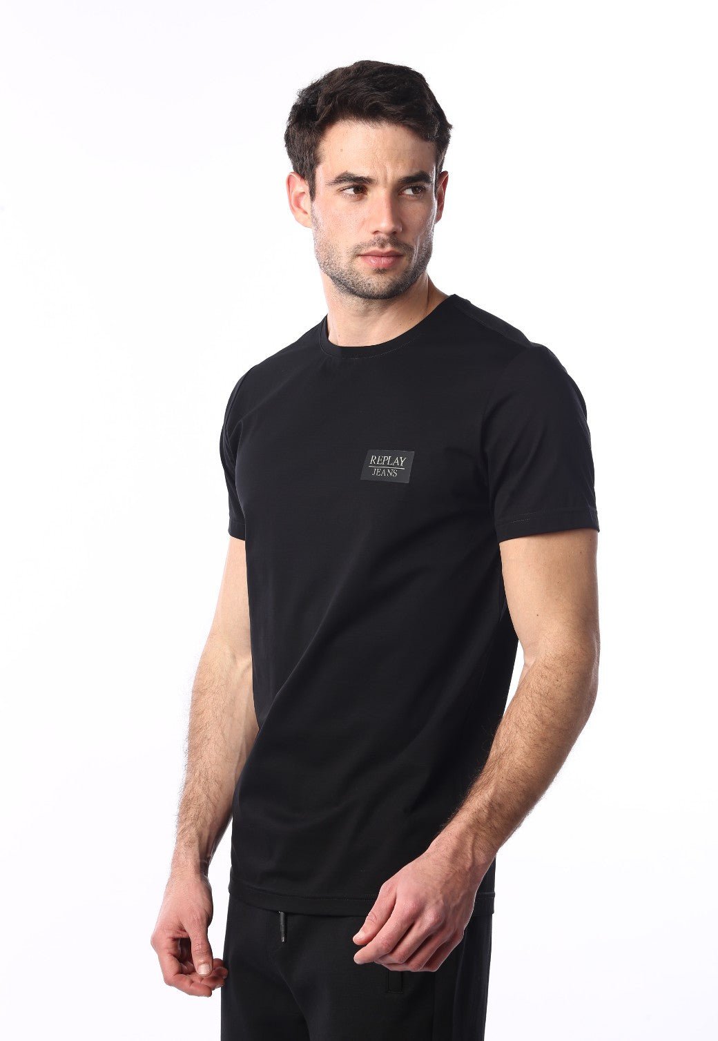 טי שירט קצרה עם לוגו R | גברים BLACK / L