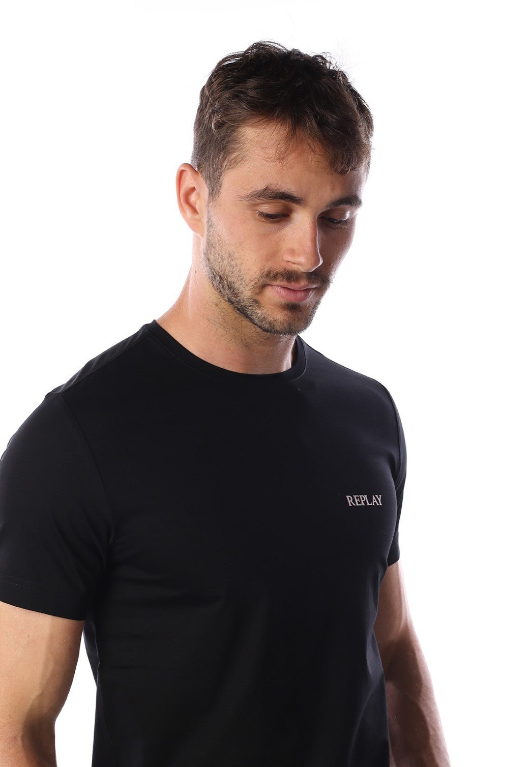 טי שירט קצרה עם לוגו R | גברים BLACK / L