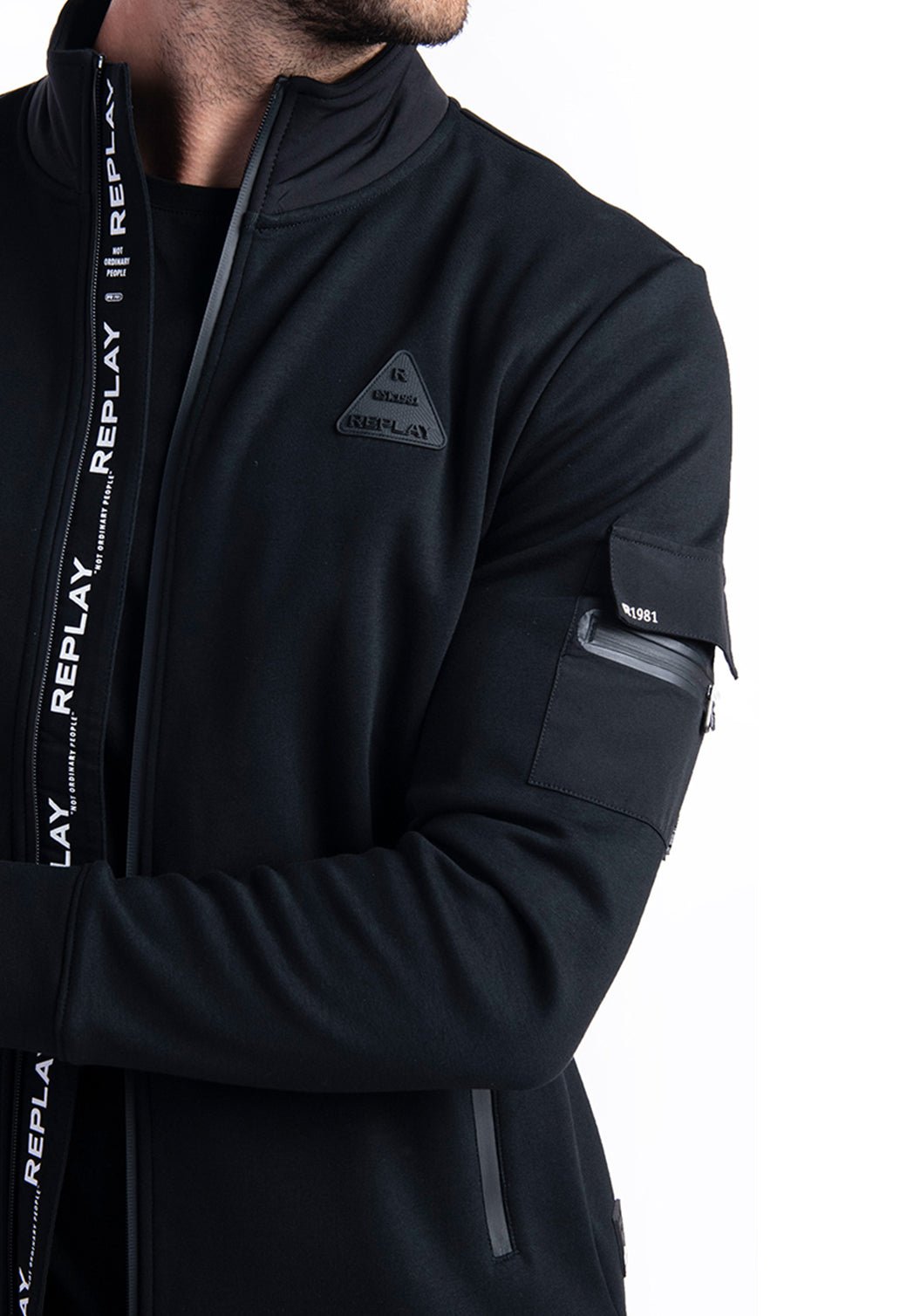 ז׳קט וולור צווארון גבוה מרוכסן | גברים BLACK / L