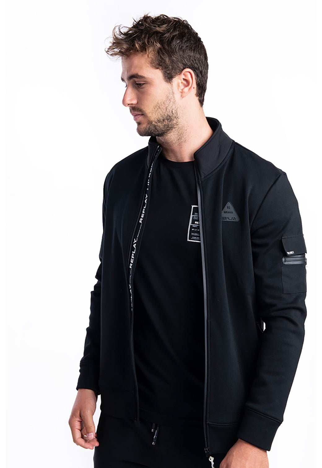 ז׳קט וולור צווארון גבוה מרוכסן | גברים BLACK / L