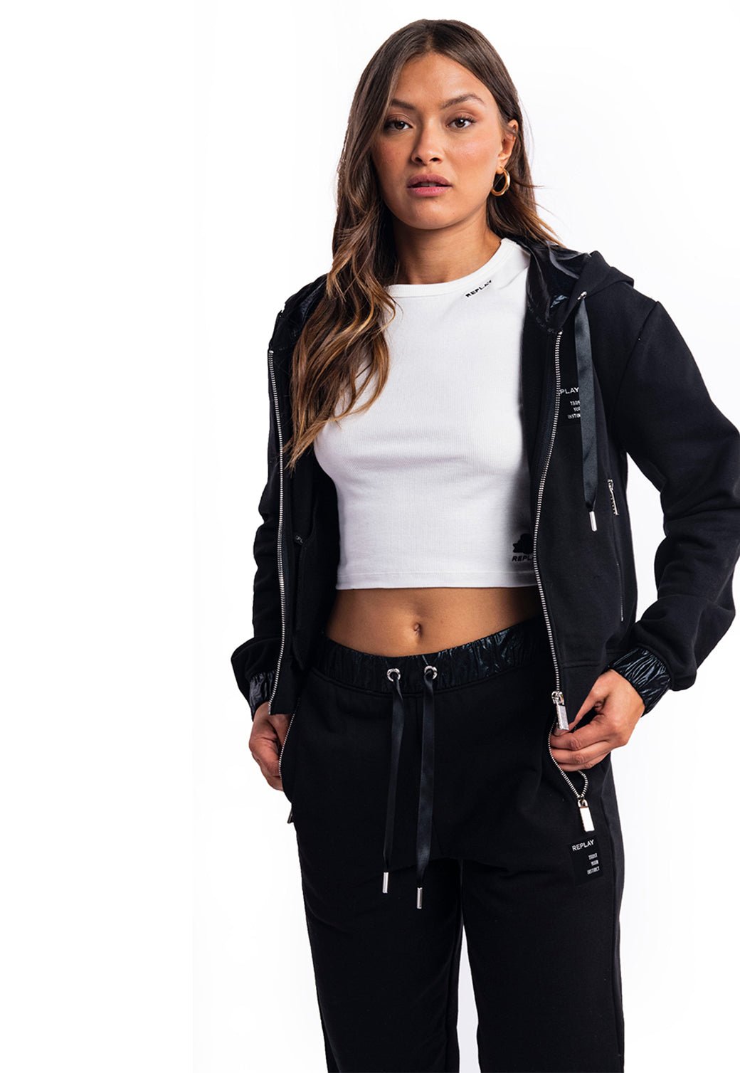 סווטשירט קרופ מרוכסן | נשים BLACK / S