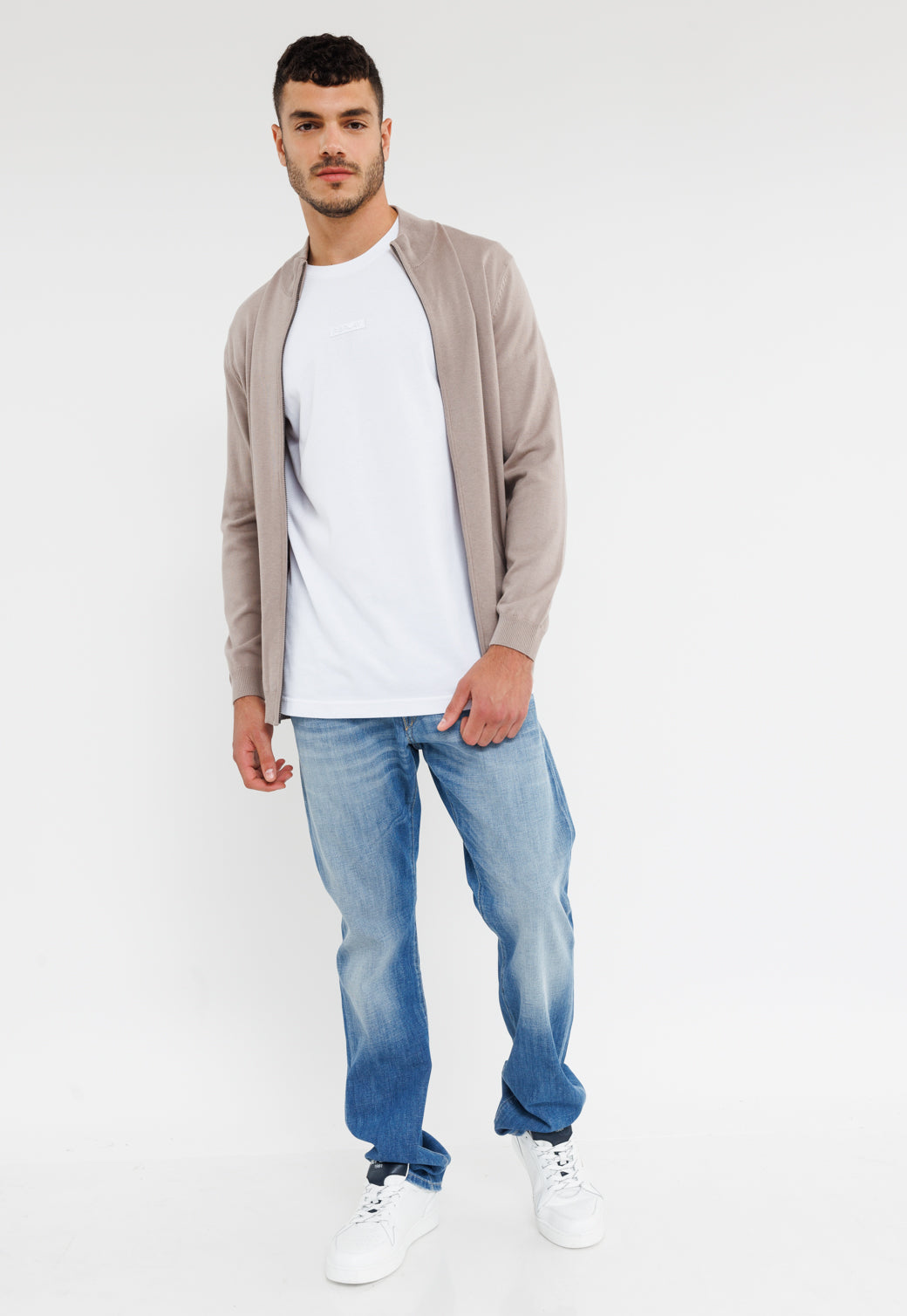 סריג עם רוכסן לגברים בצבע חום