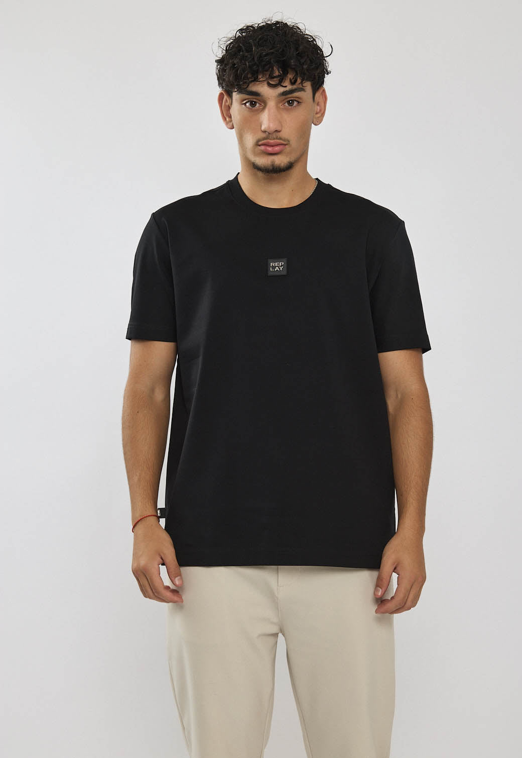 טי-שירט מרסרייז לגברים בצבע שחור