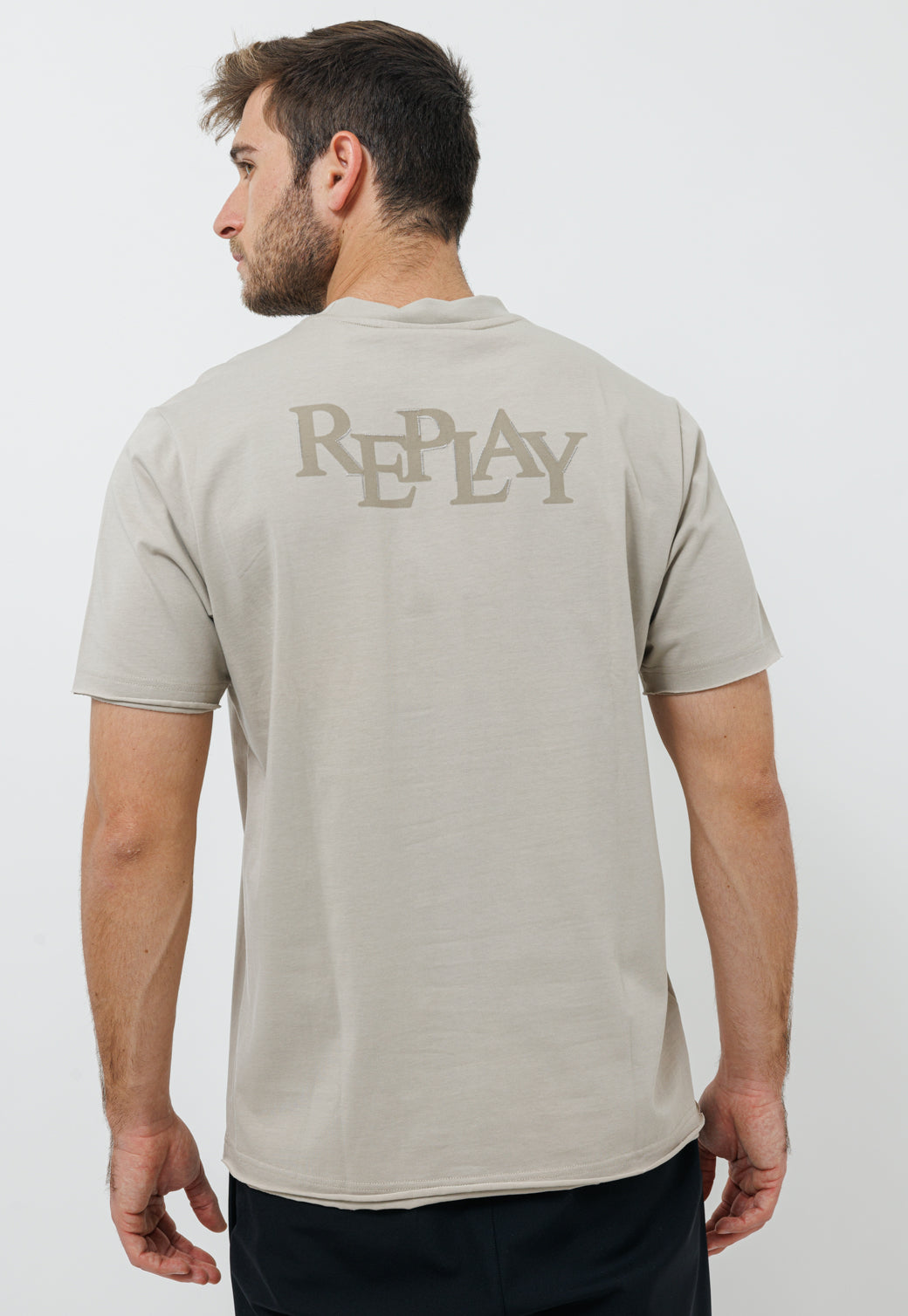 טי-שירט בז’ אוברסייז לגברים עם הדפס REPLAY בגב

