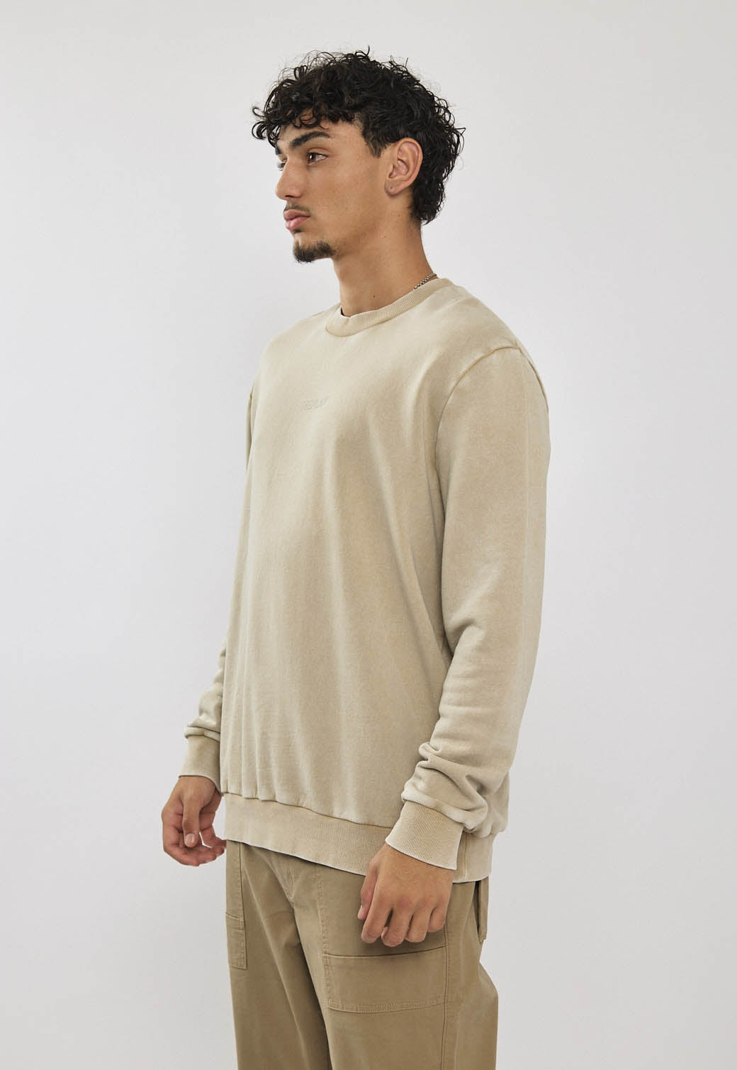 סווטשירט טרי לגברים בצבע קרם