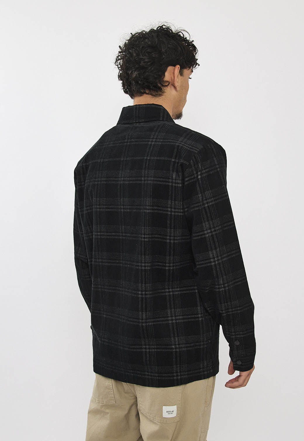 ג'קט קורדורוי לגברים בצבע שחור עם רוכסן