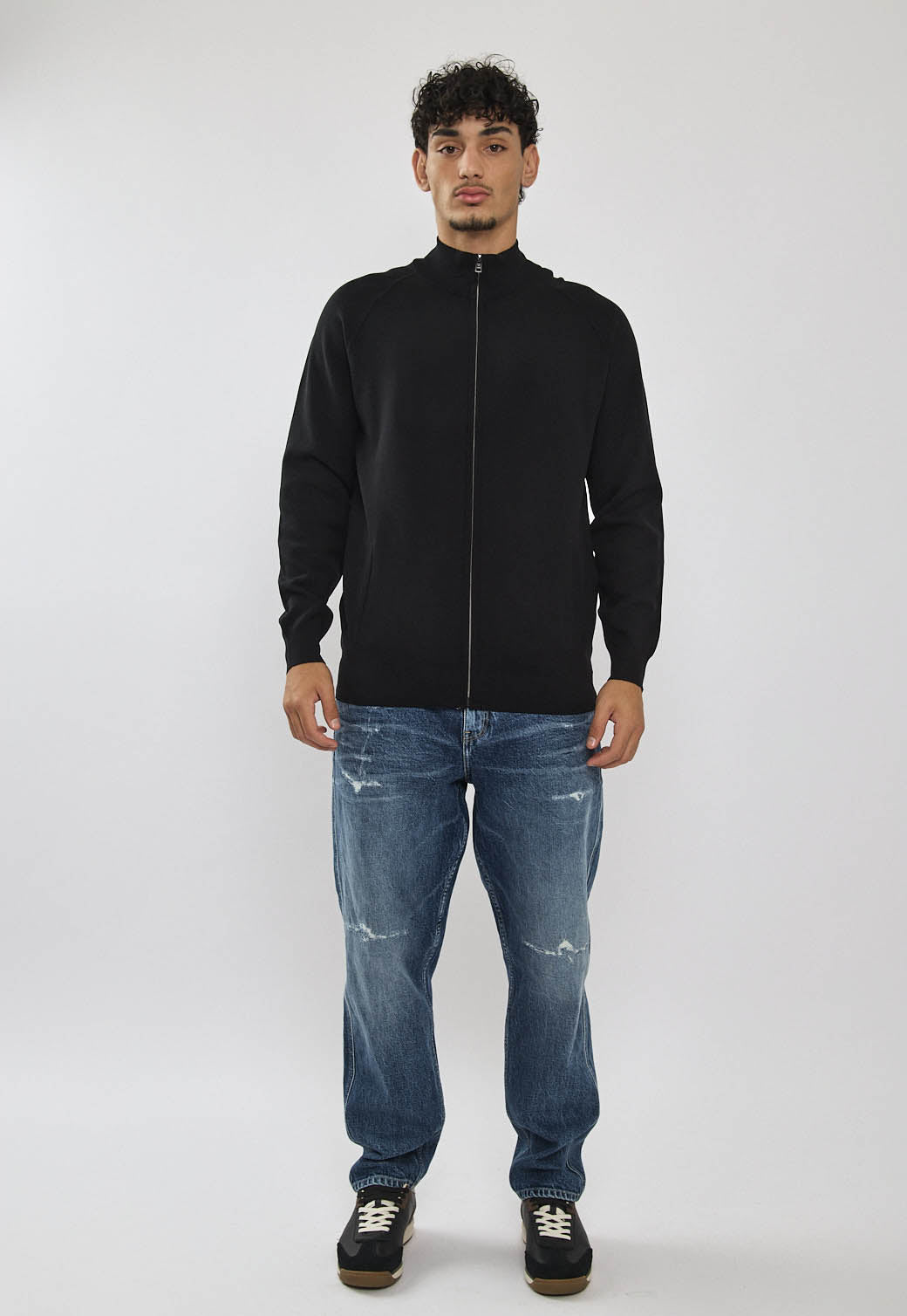 סריג עם רוכסן לגברים בצבע שחור