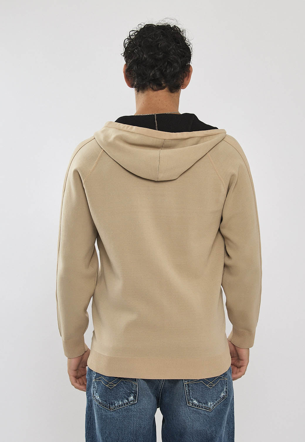 קפוצ'ון סרוג לגברים בצבע בז' עם רוכסן קדמי