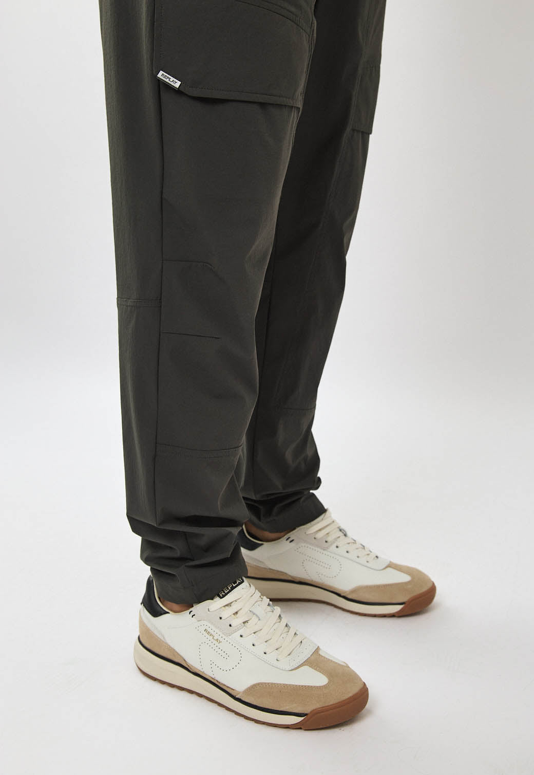 מכנסי 4WAY כיסים לגברים בצבע זית-אפור