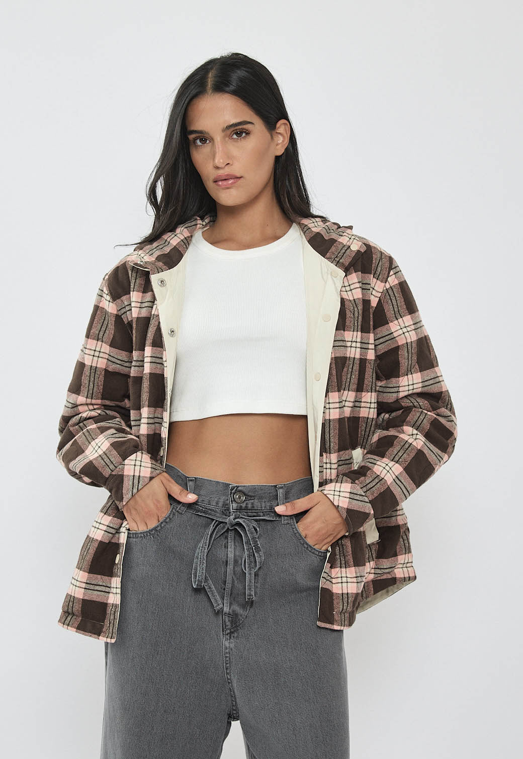 ג׳קט פלנל דו־צדדי לנשים