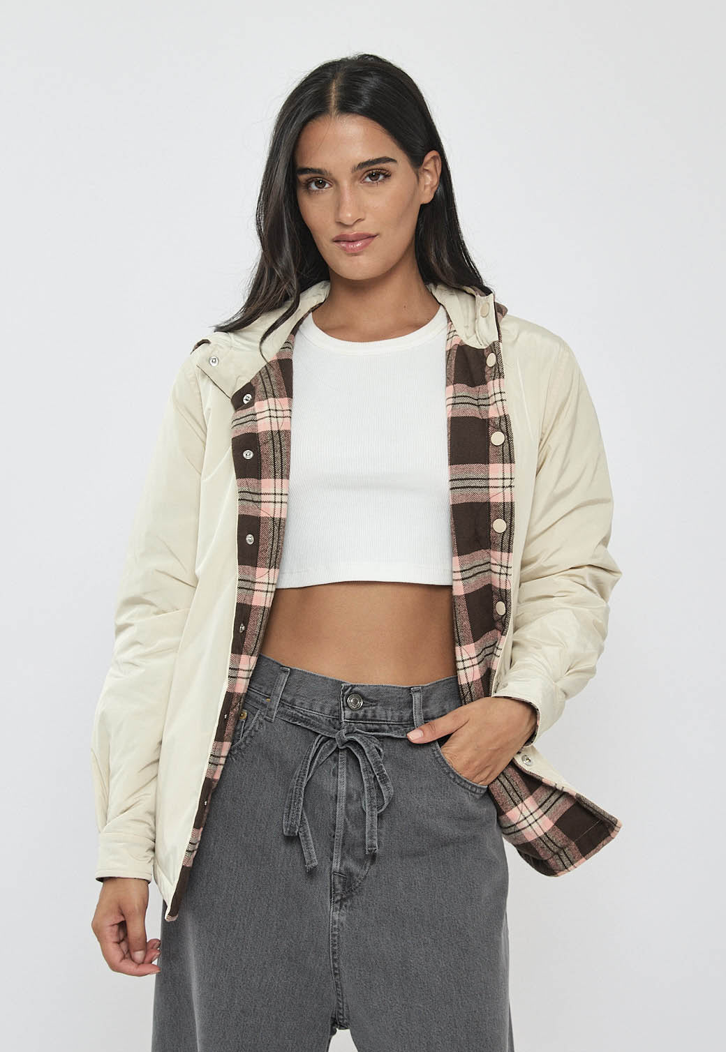 ג׳קט פלנל דו־צדדי לנשים