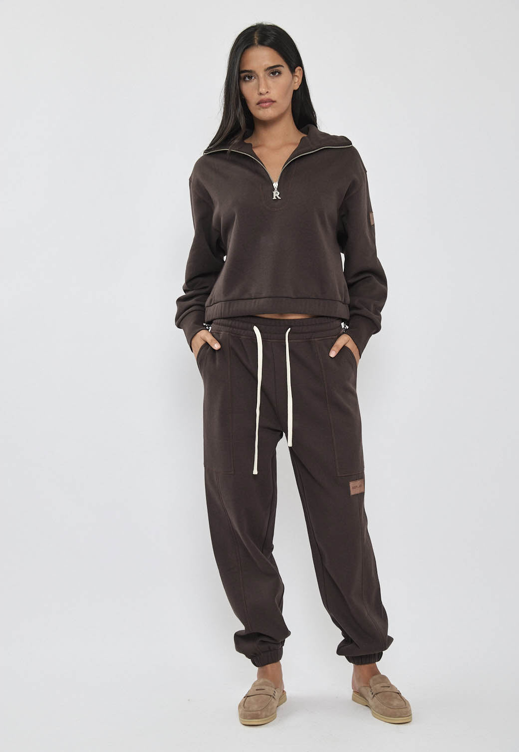 ג'קט קרופ  לנשים בצבע חום