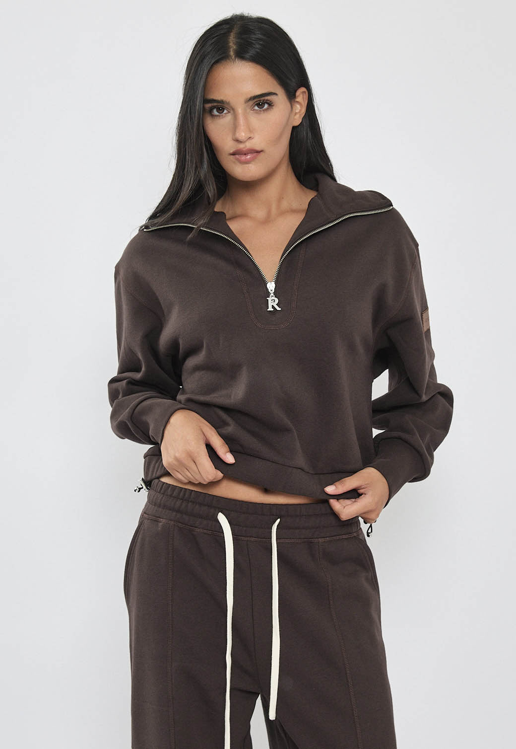 ג'קט קרופ  לנשים בצבע חום